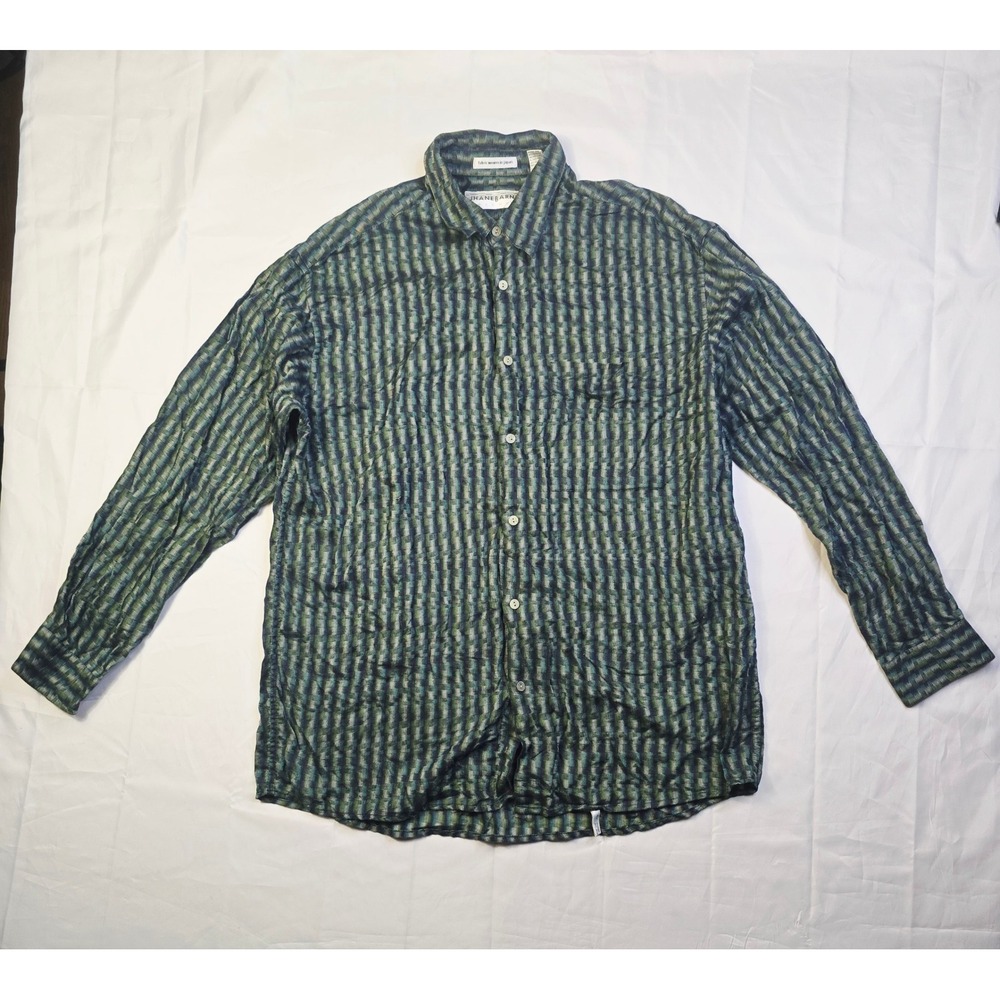 Jhane Barnes Men's Woven Button Down Shirt Large Green Blue Long Sleeve B97